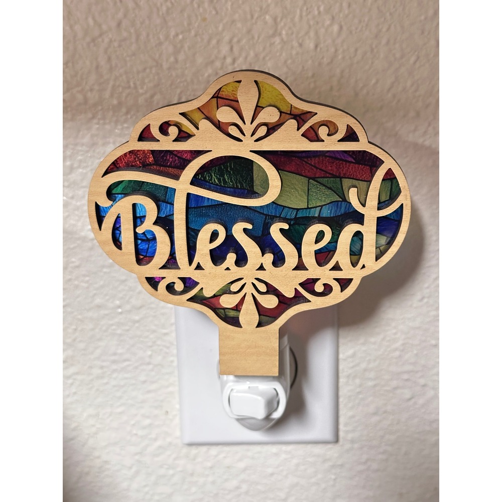 Blessed Handmade Faux Stained Glass Night Light Plug In Rainbow Accent Light - Picture 6 of 8